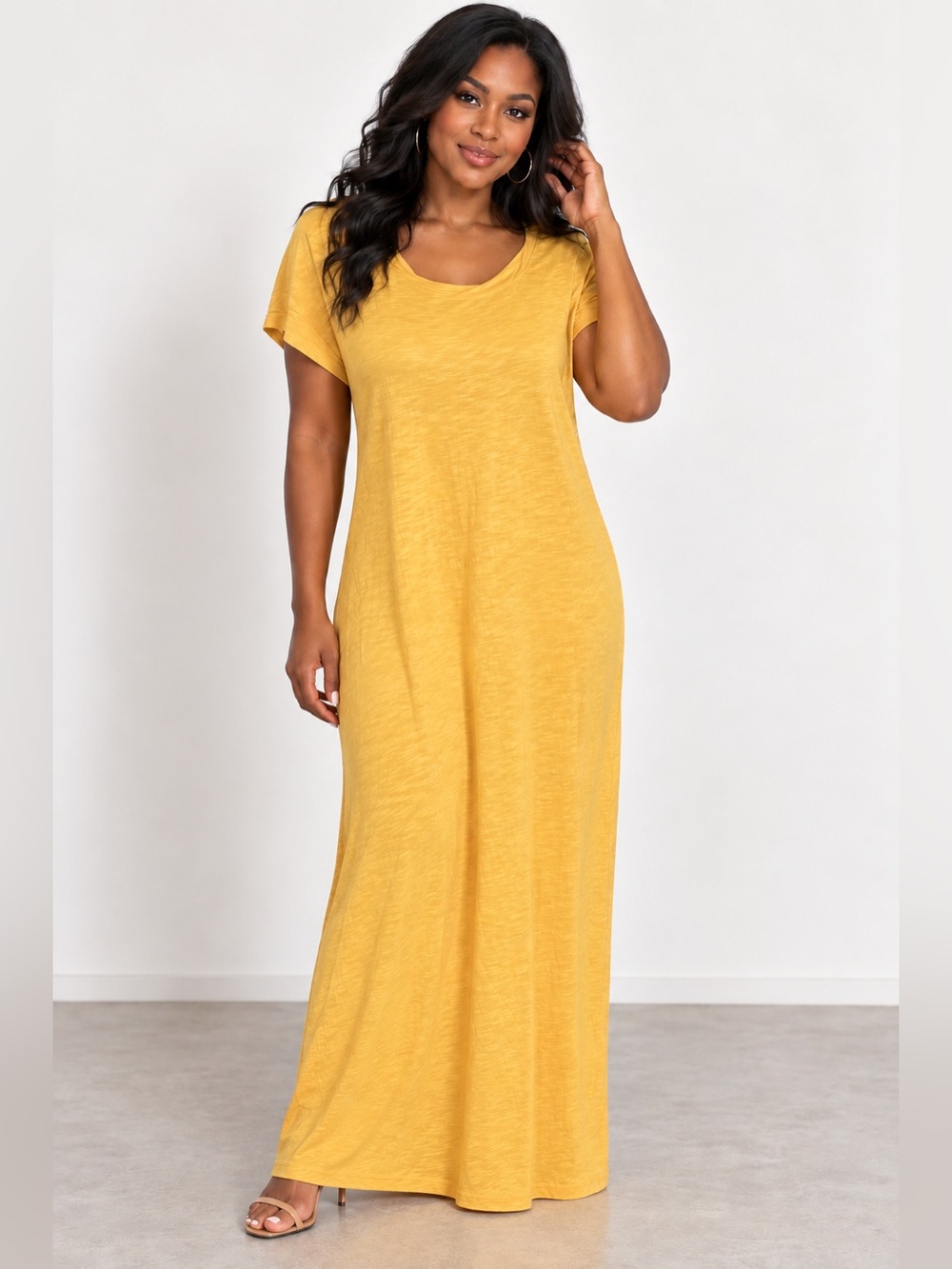Mododoc Slub Jersey Short Sleeve Maxi TShirt Dress marigold yellow Cotton SMALL